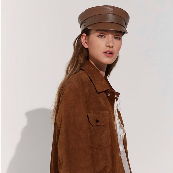 Accessories - Ruslan Baginskiy Brown Leather Baker Boy Cap Size L Pre-Owned